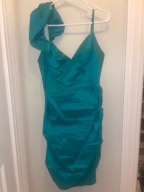 Arden B Teal Satin Cocktail Dress